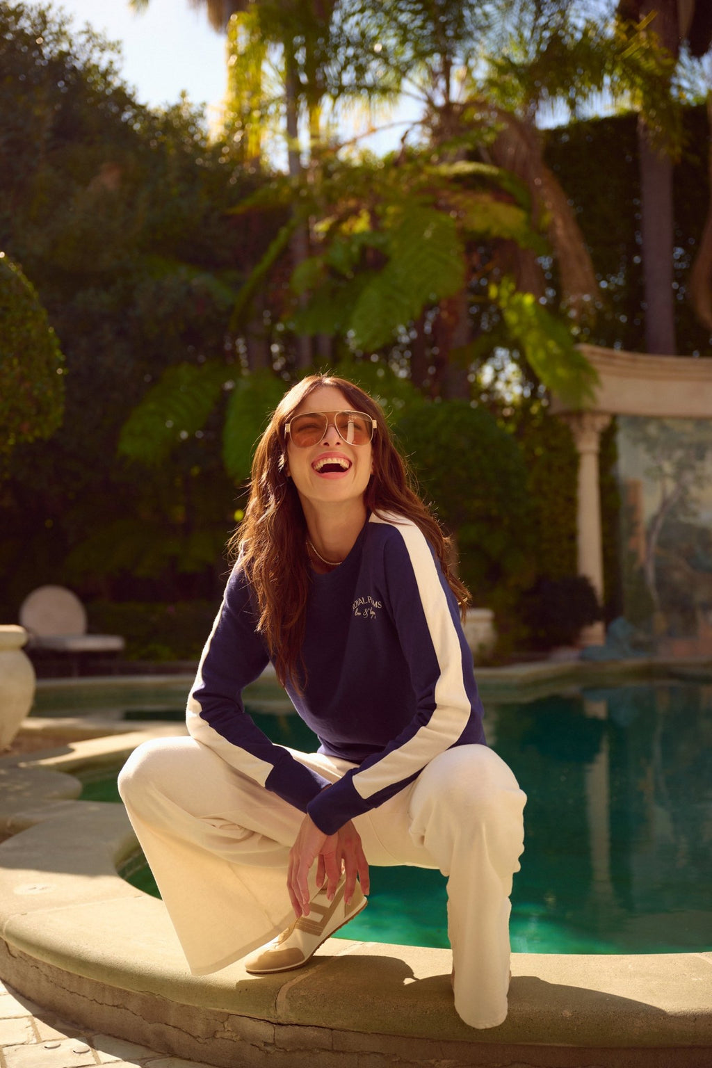 THE KELLY COLOR BLOCKED PULLOVER IN SLUB COTTON FRENCH TERRY IN NAVY BLUE - ROYAL PALMS love & legacy