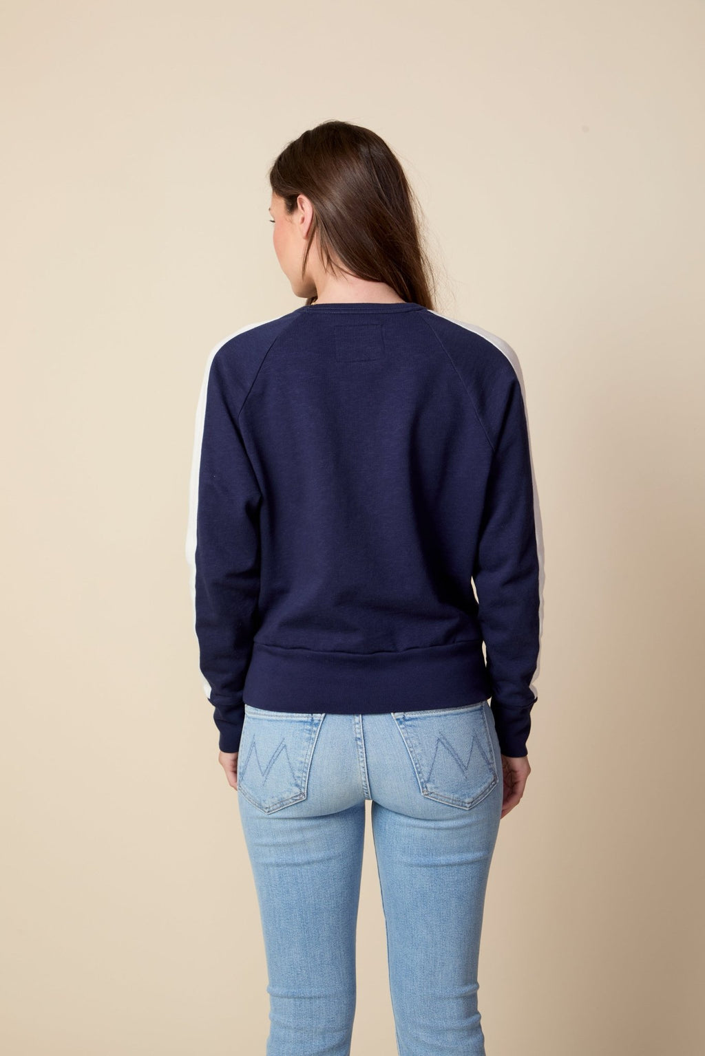 THE KELLY COLOR BLOCKED PULLOVER IN SLUB COTTON FRENCH TERRY IN NAVY BLUE - ROYAL PALMS love & legacy