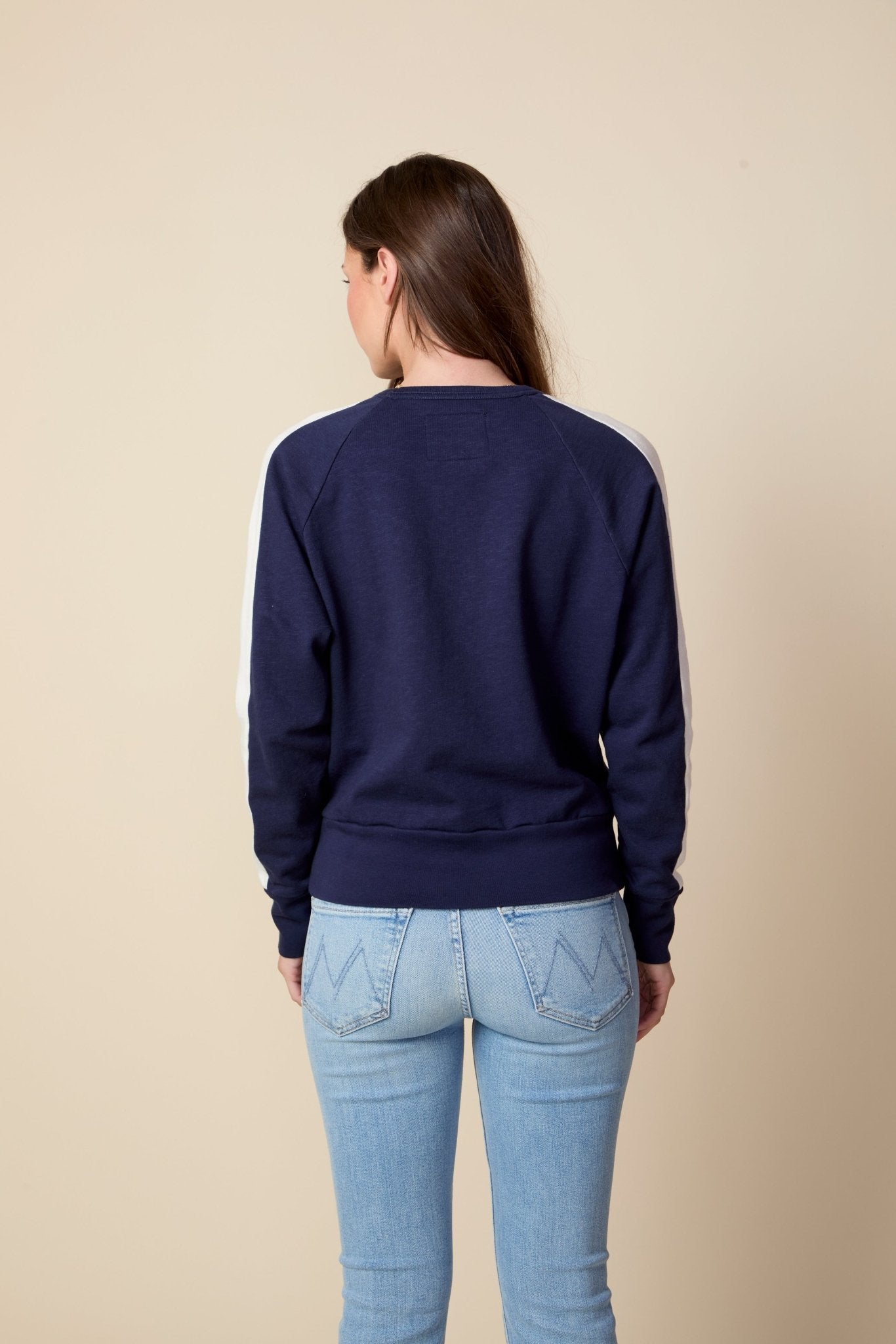 THE KELLY COLOR BLOCKED PULLOVER IN SLUB COTTON FRENCH TERRY IN NAVY BLUE - ROYAL PALMS love & legacy
