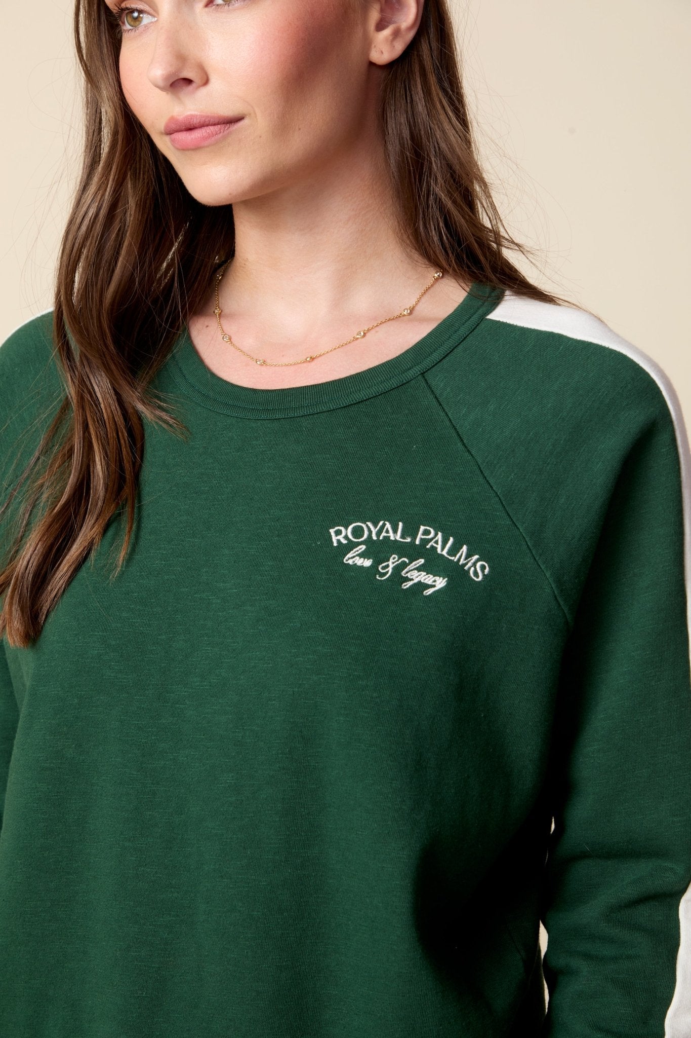 THE KELLY PULLOVER IN PINE NEEDLE GREEN - ROYAL PALMS love & legacy