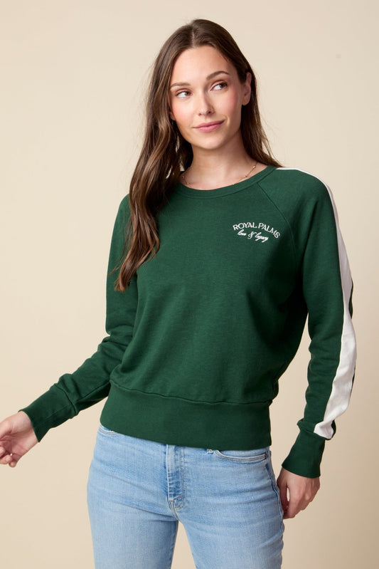 THE KELLY PULLOVER IN PINE NEEDLE GREEN - ROYAL PALMS love & legacy