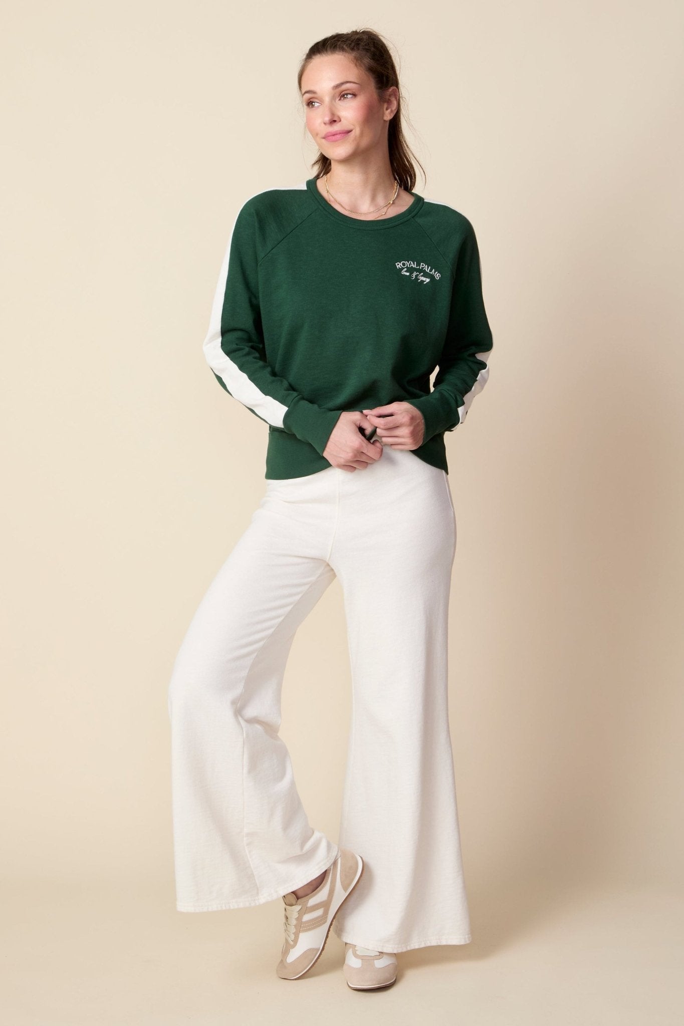 THE KELLY PULLOVER IN PINE NEEDLE GREEN - ROYAL PALMS love & legacy