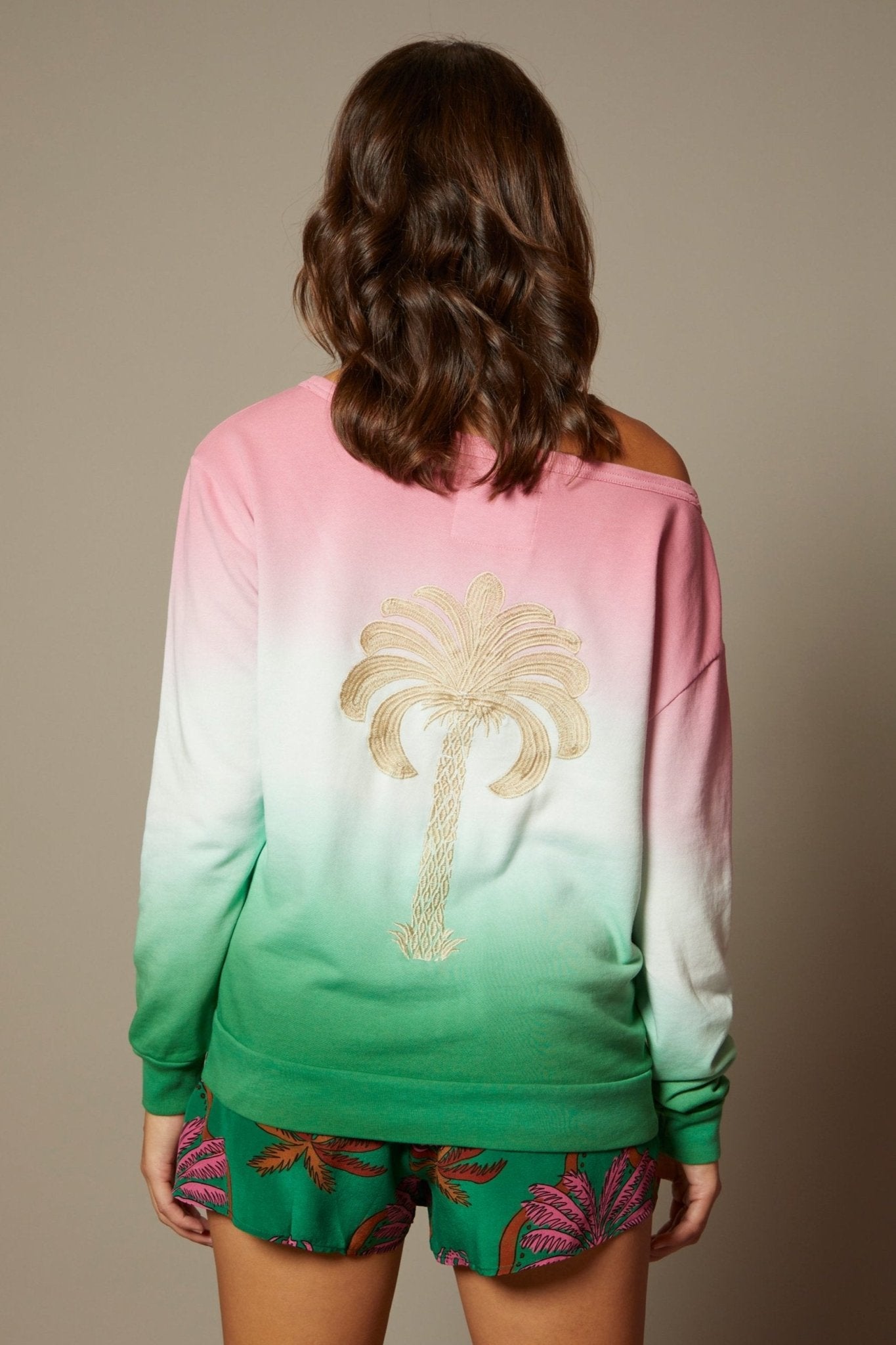 THE LAURENT OFF - THE - SHOULDER SWEATSHIRT IN ST. BARTS OMBRE DYE - ROYAL PALMS love & legacy