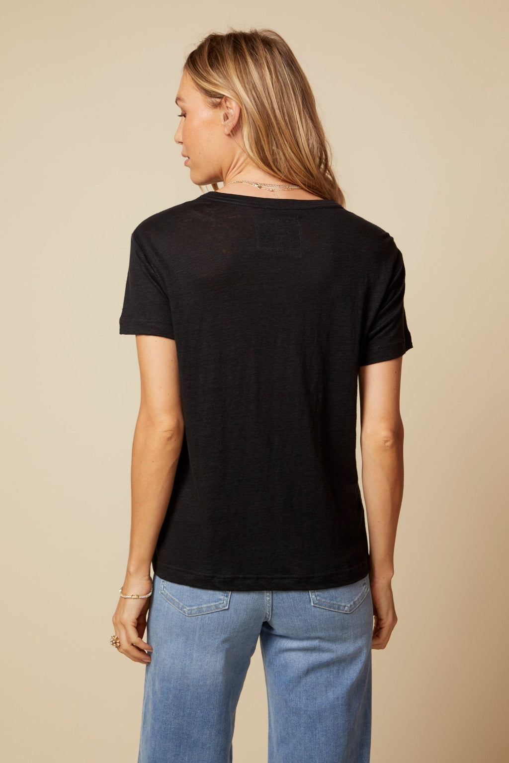 THE LAYLA TEE IN BLACK LINEN JERSEY - ROYAL PALMS love & legacy