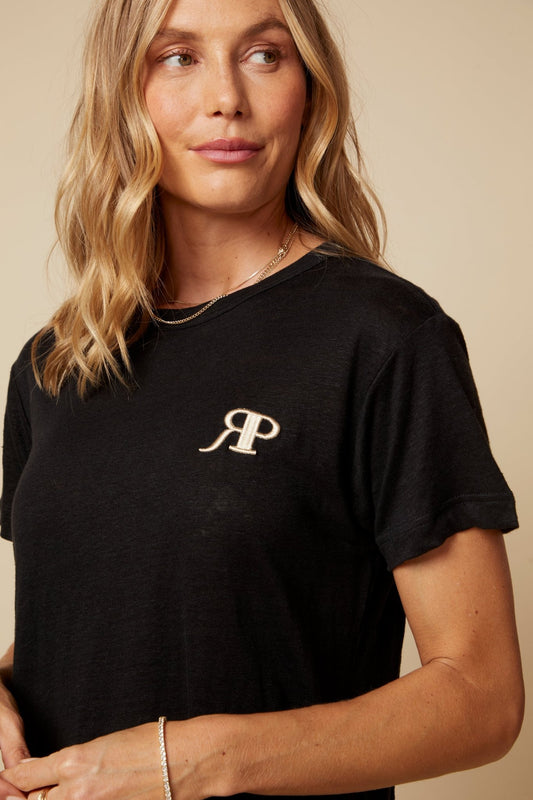 THE LAYLA TEE IN BLACK LINEN JERSEY - ROYAL PALMS love & legacy