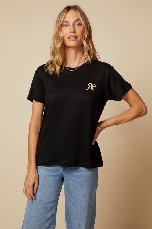 THE LAYLA TEE IN BLACK LINEN JERSEY - ROYAL PALMS love & legacy