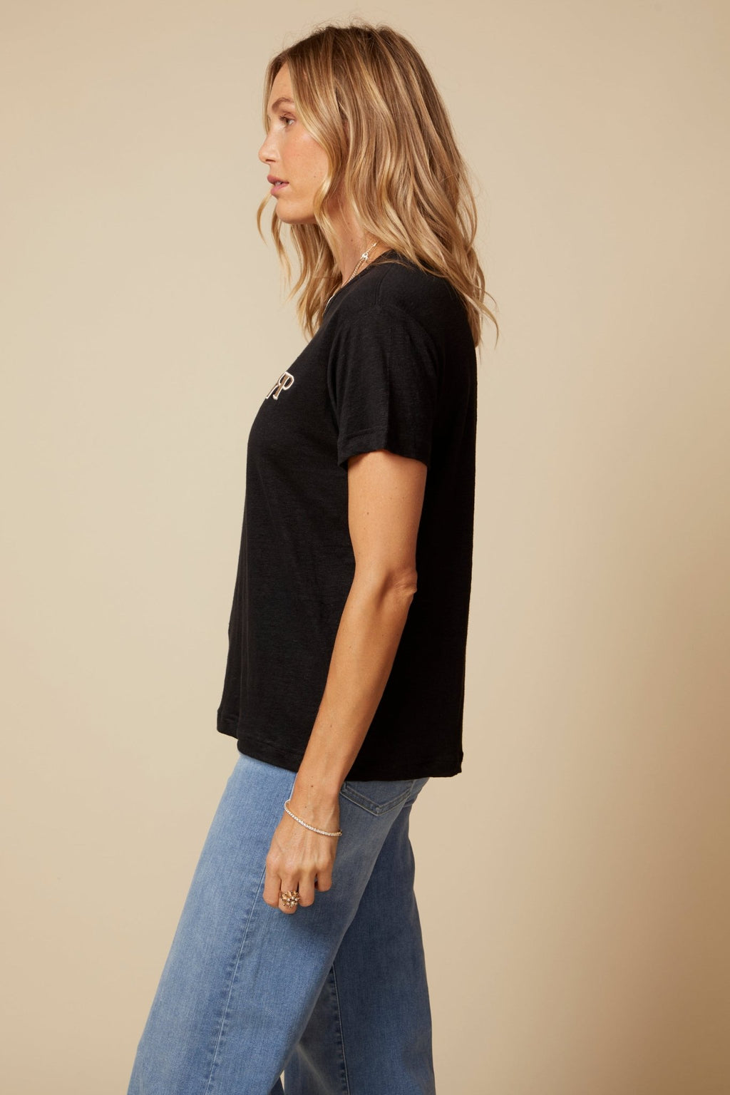 THE LAYLA TEE IN BLACK LINEN JERSEY - ROYAL PALMS love & legacy