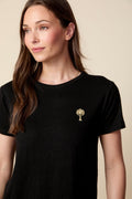 THE LAYLA TEE IN BLACK LINEN JERSEY - PALM TREE EMBROIDERY - ROYAL PALMS love & legacy