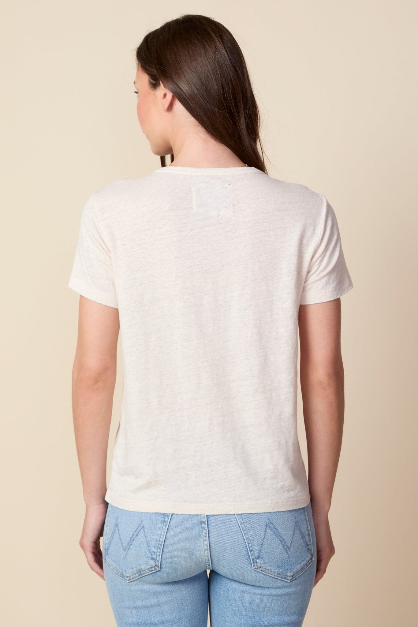 THE LAYLA TEE IN GARDENIA LINEN JERSEY - PALM TREE EMBROIDERY - ROYAL PALMS love & legacy