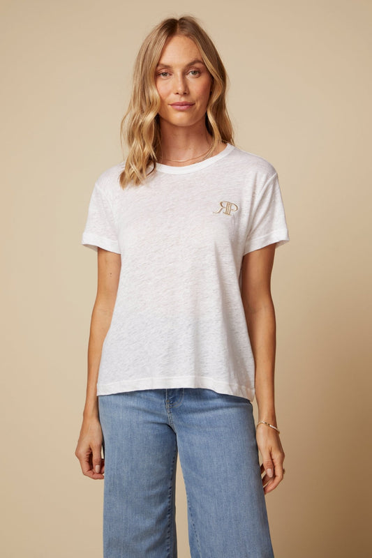 THE LAYLA TEE IN WHITE LINEN JERSEY - ROYAL PALMS love & legacy