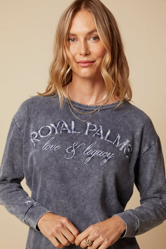 THE MADISON PULLOVER SWEATSHIRT IN COTTON SLUB FRENCH TERRY IN NAVY - ROYAL PALMS love & legacy
