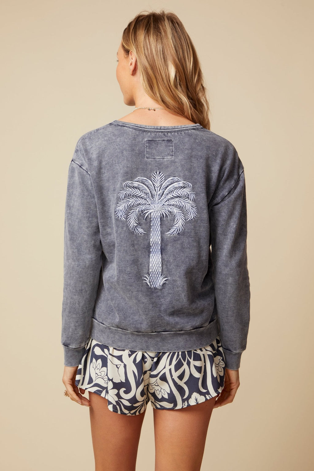 THE MADISON PULLOVER SWEATSHIRT IN COTTON SLUB FRENCH TERRY IN NAVY - ROYAL PALMS love & legacy