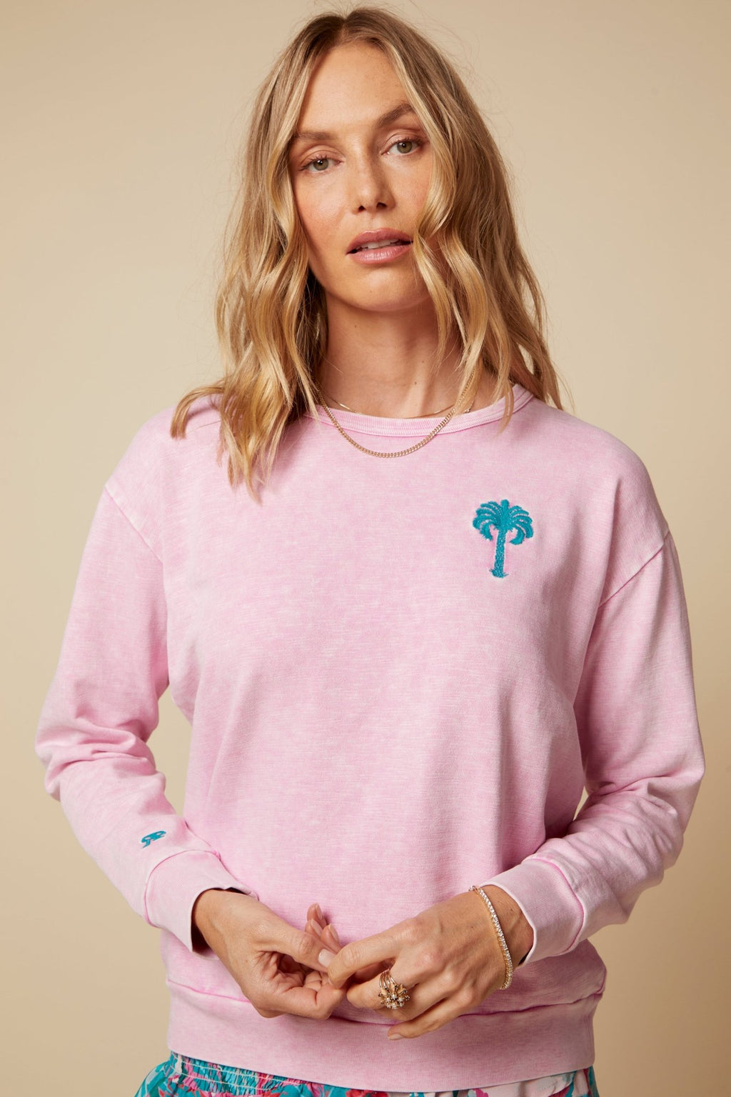 THE MADISON PULLOVER SWEATSHIRT IN COTTON SLUB FRENCH TERRY IN WASHED PINK - ROYAL PALMS love & legacy