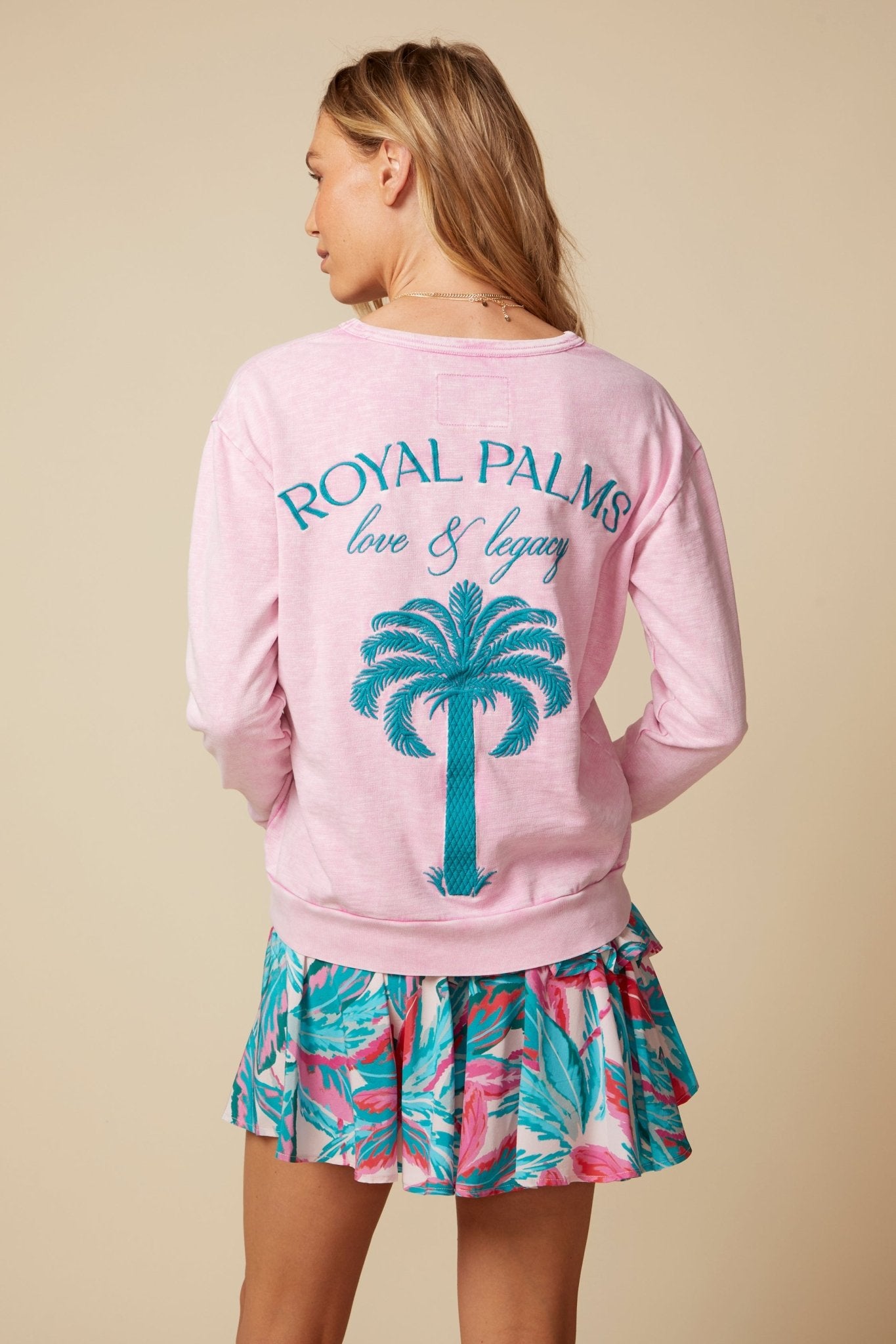 THE MADISON PULLOVER SWEATSHIRT IN COTTON SLUB FRENCH TERRY IN WASHED PINK - ROYAL PALMS love & legacy