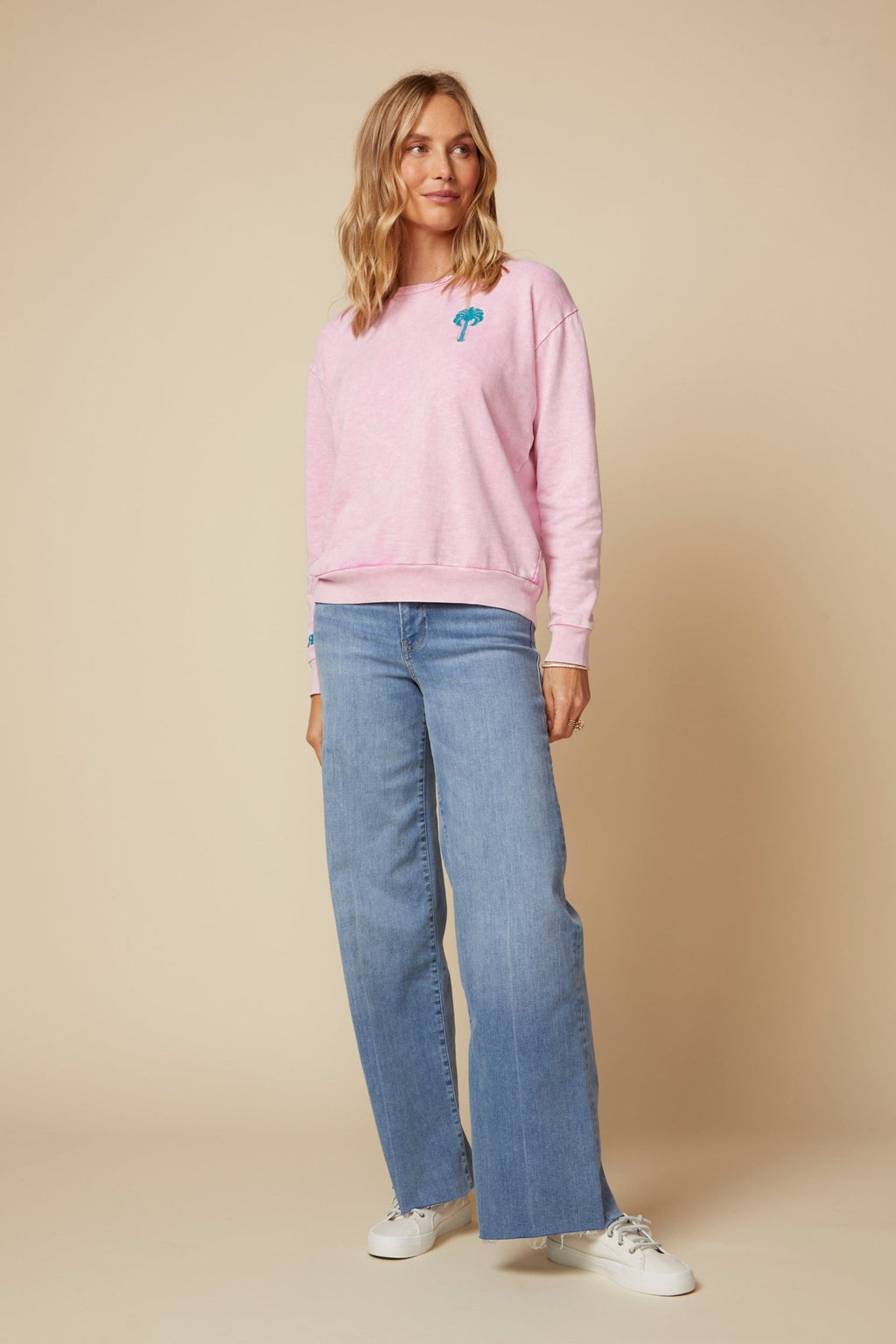 THE MADISON PULLOVER SWEATSHIRT IN COTTON SLUB FRENCH TERRY IN WASHED PINK - ROYAL PALMS love & legacy