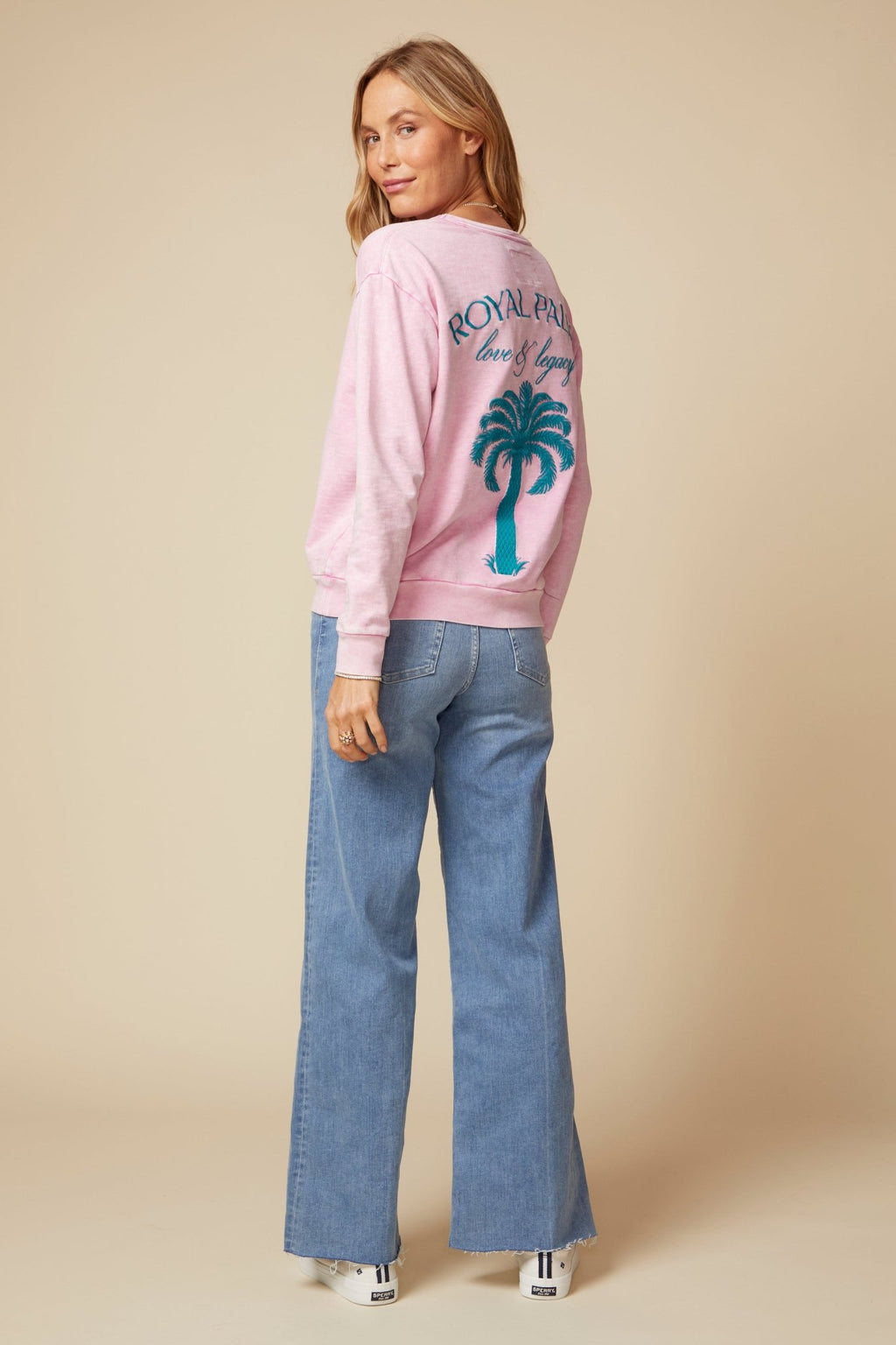 THE MADISON PULLOVER SWEATSHIRT IN COTTON SLUB FRENCH TERRY IN WASHED PINK - ROYAL PALMS love & legacy