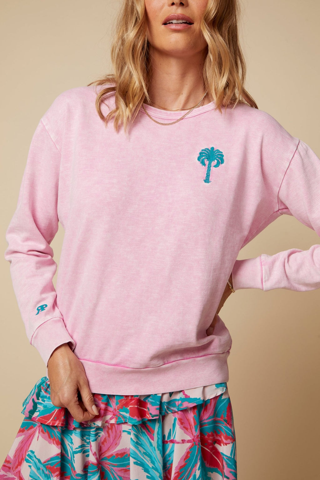 THE MADISON PULLOVER SWEATSHIRT IN COTTON SLUB FRENCH TERRY IN WASHED PINK - ROYAL PALMS love & legacy