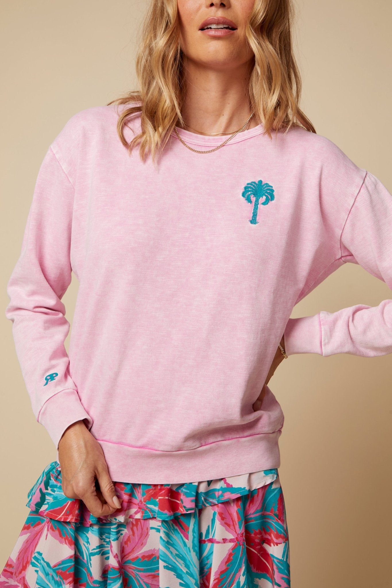 THE MADISON PULLOVER SWEATSHIRT IN COTTON SLUB FRENCH TERRY IN WASHED PINK - ROYAL PALMS love & legacy