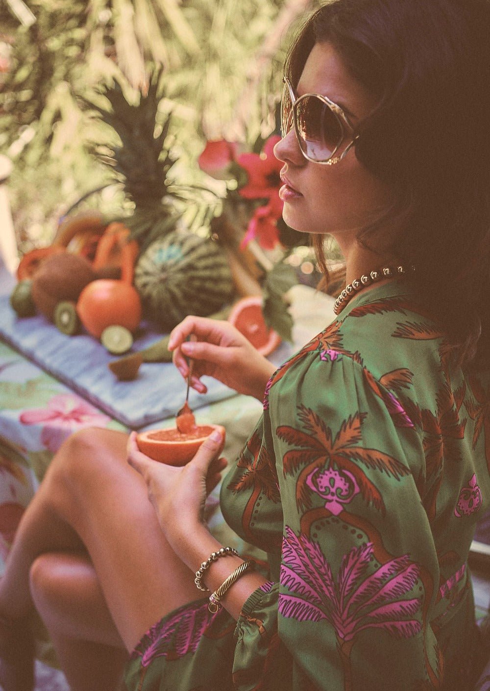 THE MARA SILK WRAP DRESS IN THE PALM BEACH CABANA PRINT - ROYAL PALMS love & legacy