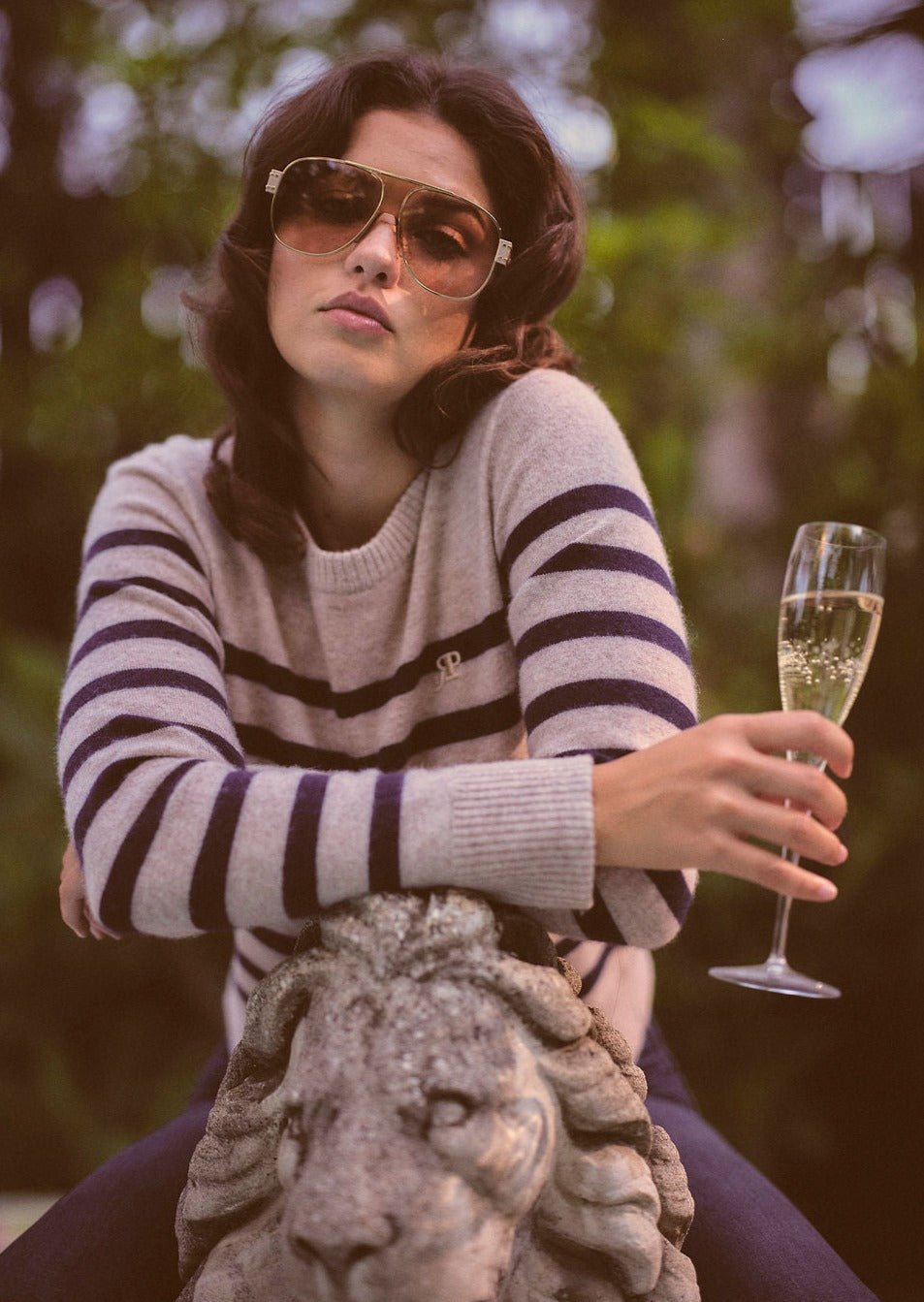 THE MIMI CASHMERE SWEATER IN BRETON STRIPES - ROYAL PALMS love & legacy