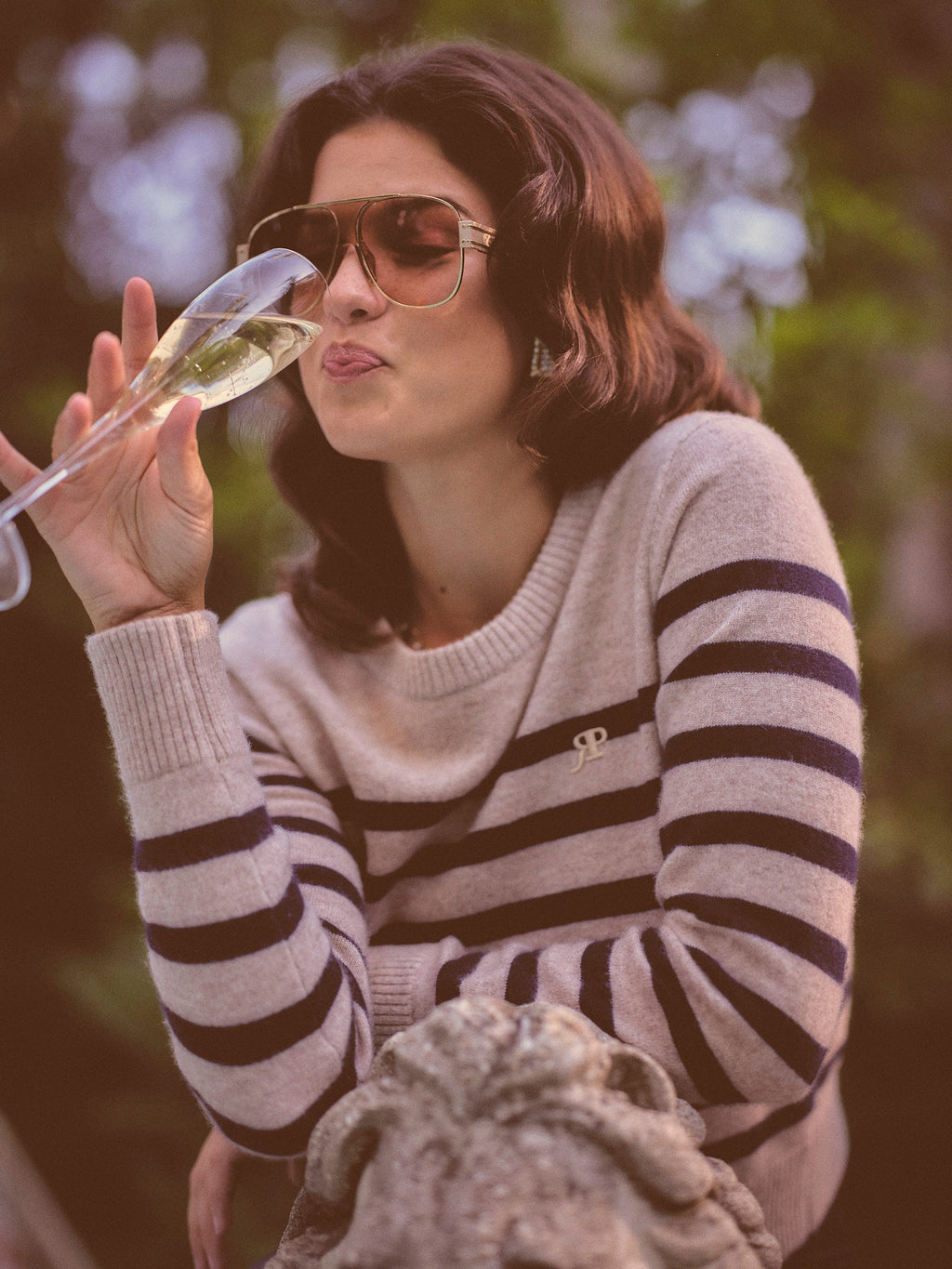 THE MIMI CASHMERE SWEATER IN BRETON STRIPES - ROYAL PALMS love & legacy