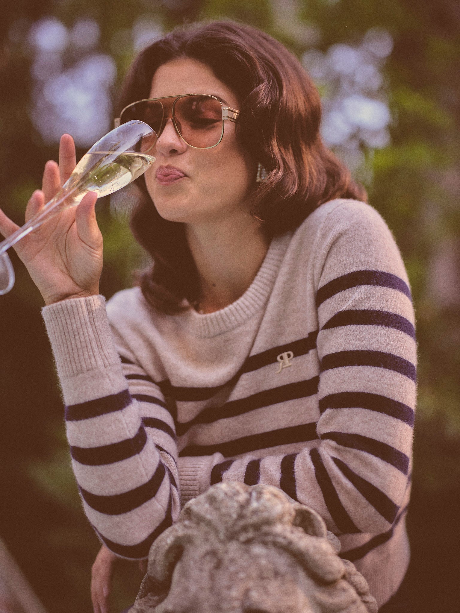 THE MIMI CASHMERE SWEATER IN BRETON STRIPES - ROYAL PALMS love & legacy