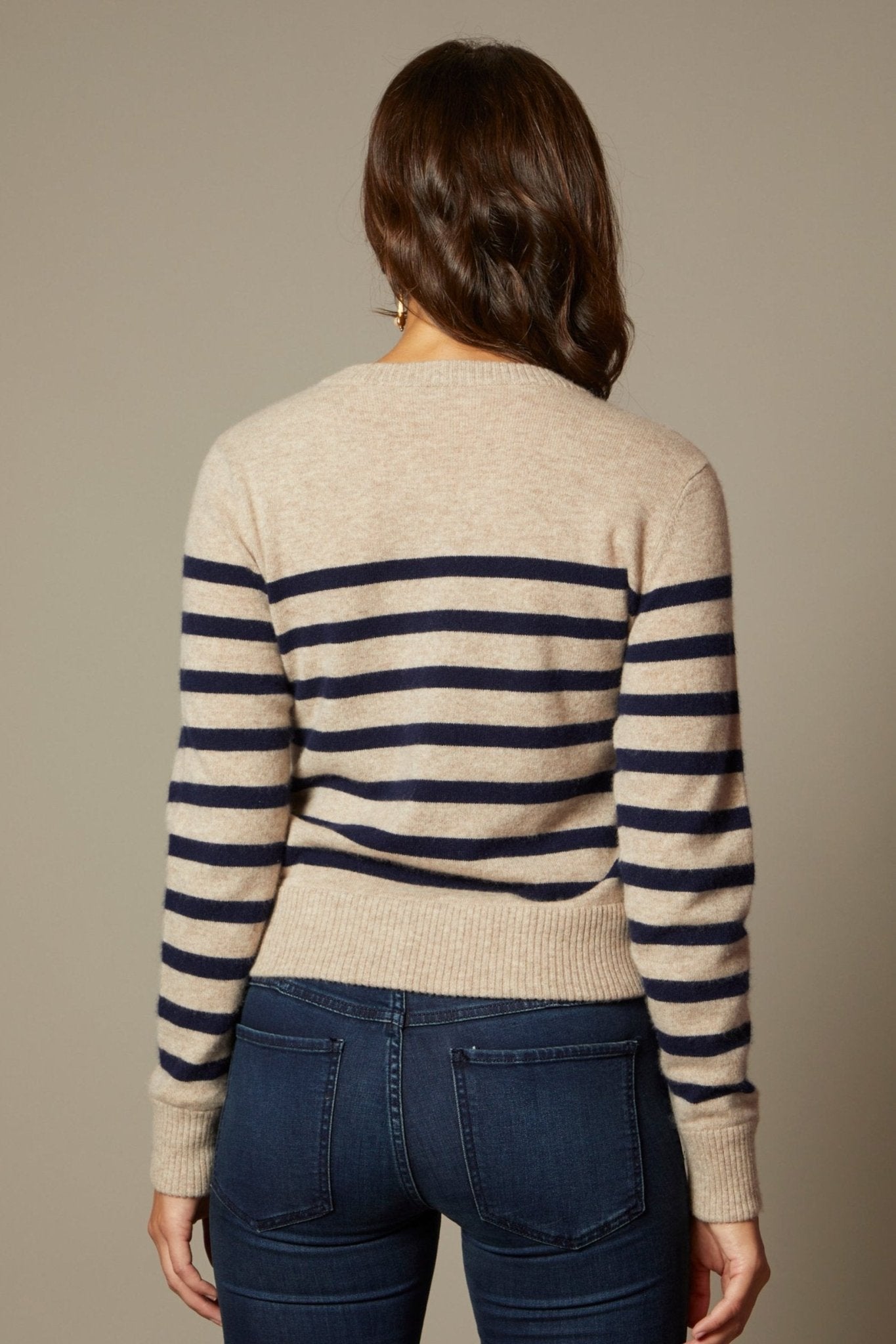 THE MIMI CASHMERE SWEATER IN BRETON STRIPES - ROYAL PALMS love & legacy