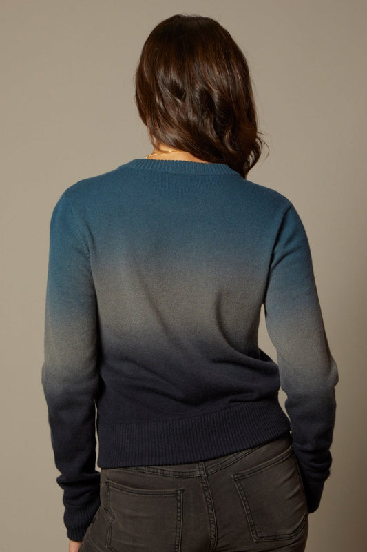 THE MIMI CASHMERE SWEATER IN NAVY BLUE TO BLACK DIP DYE OMBRE - ROYAL PALMS love & legacy