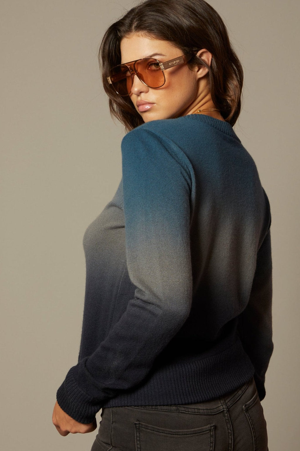 THE MIMI CASHMERE SWEATER IN NAVY BLUE TO BLACK DIP DYE OMBRE - ROYAL PALMS love & legacy