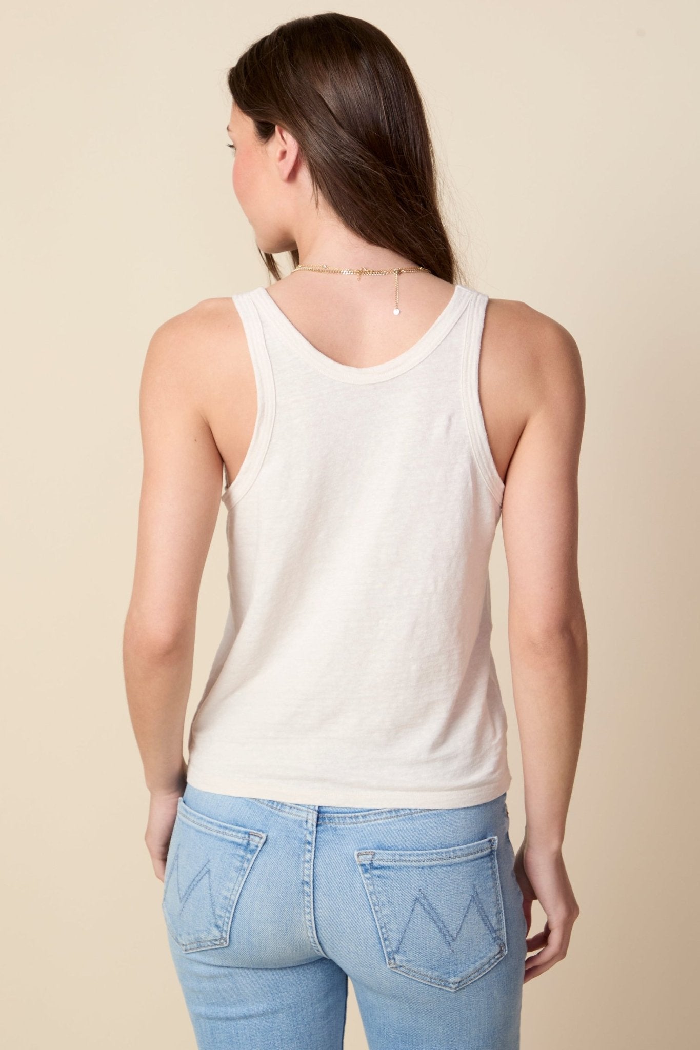 THE MOLLY TANK IN LINEN JERSEY IN GARDENIA - BACK TO FRONT - ROYAL PALMS love & legacy
