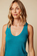 THE MOLLY TANK IN LINEN JERSEY IN TEAL - BACK TO FRONT - ROYAL PALMS love & legacy