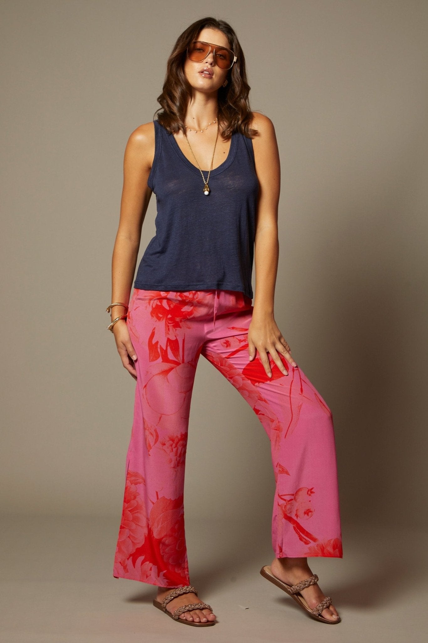 THE MOLLY TANK IN NAVY BLUE LINEN - BACK TO FRONT - ROYAL PALMS love & legacy