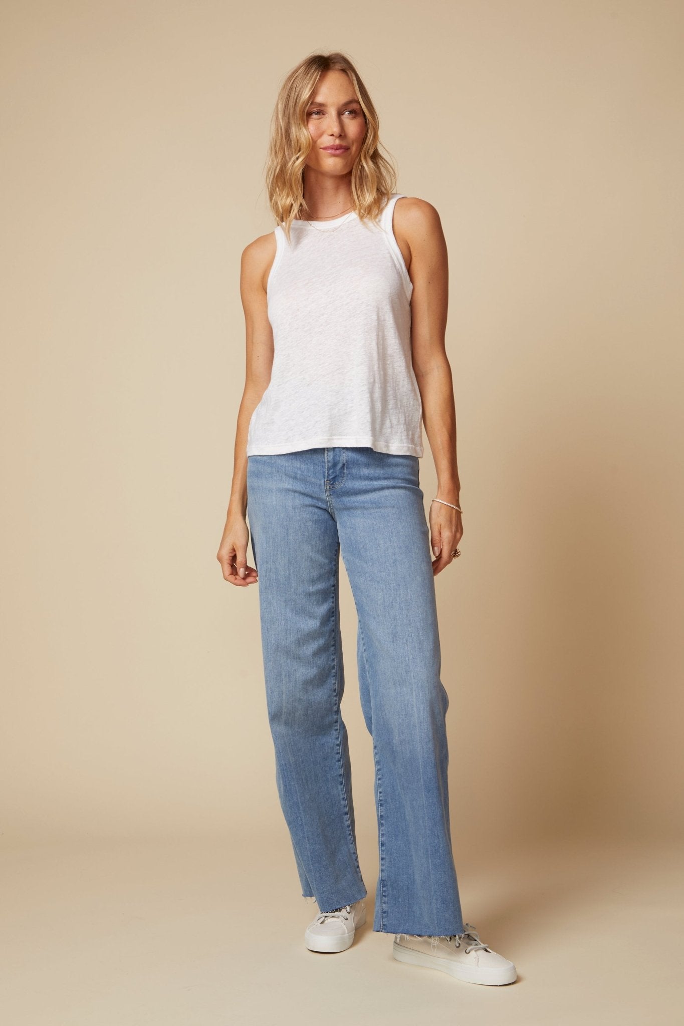 THE MOLLY TANK IN WHITE LINEN - BACK TO FRONT - ROYAL PALMS love & legacy
