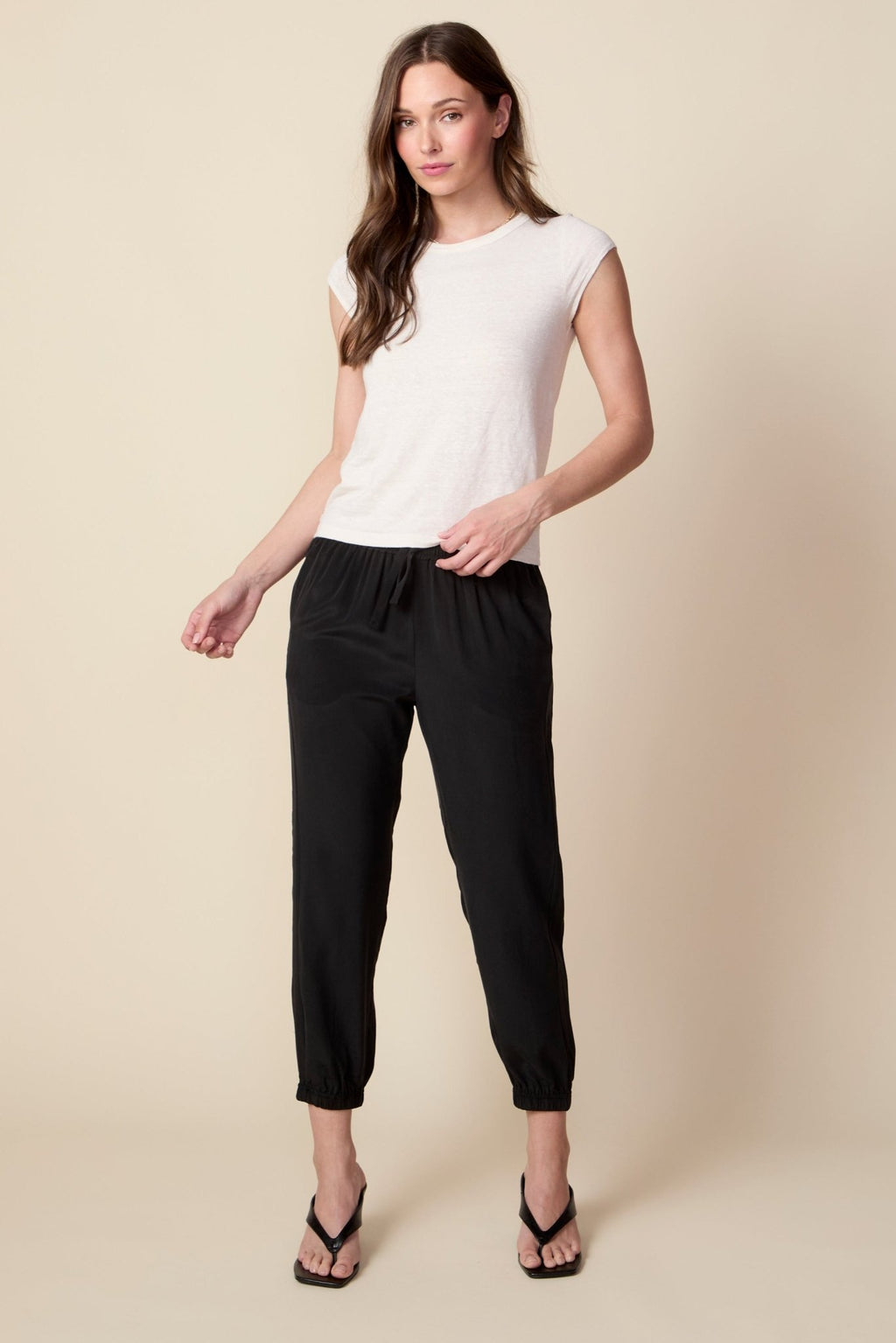 THE OLIVIA SILK JOGGER IN BLACK - ROYAL PALMS love & legacy
