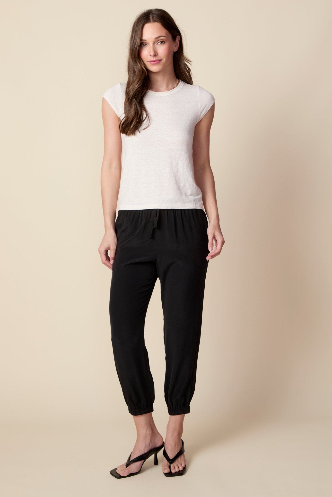 THE OLIVIA SILK JOGGER IN BLACK - ROYAL PALMS love & legacy