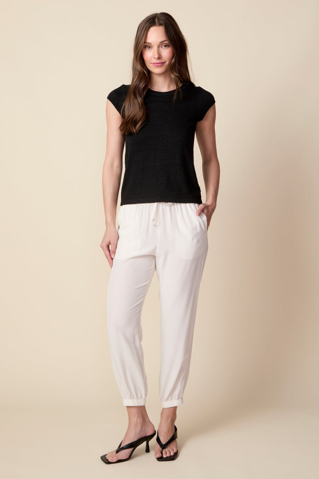 THE OLIVIA SILK JOGGER IN GARDENIA - ROYAL PALMS love & legacy