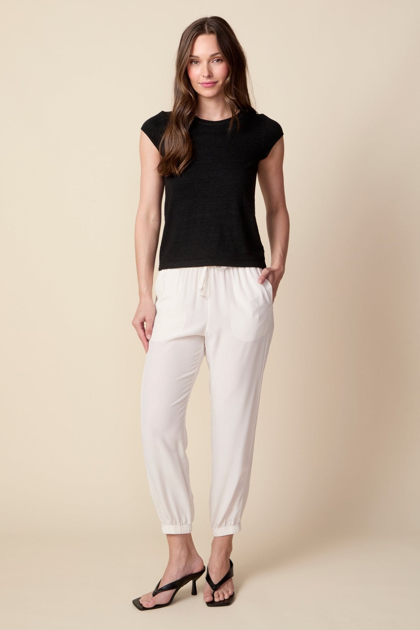 THE OLIVIA SILK JOGGER IN GARDENIA - ROYAL PALMS love & legacy