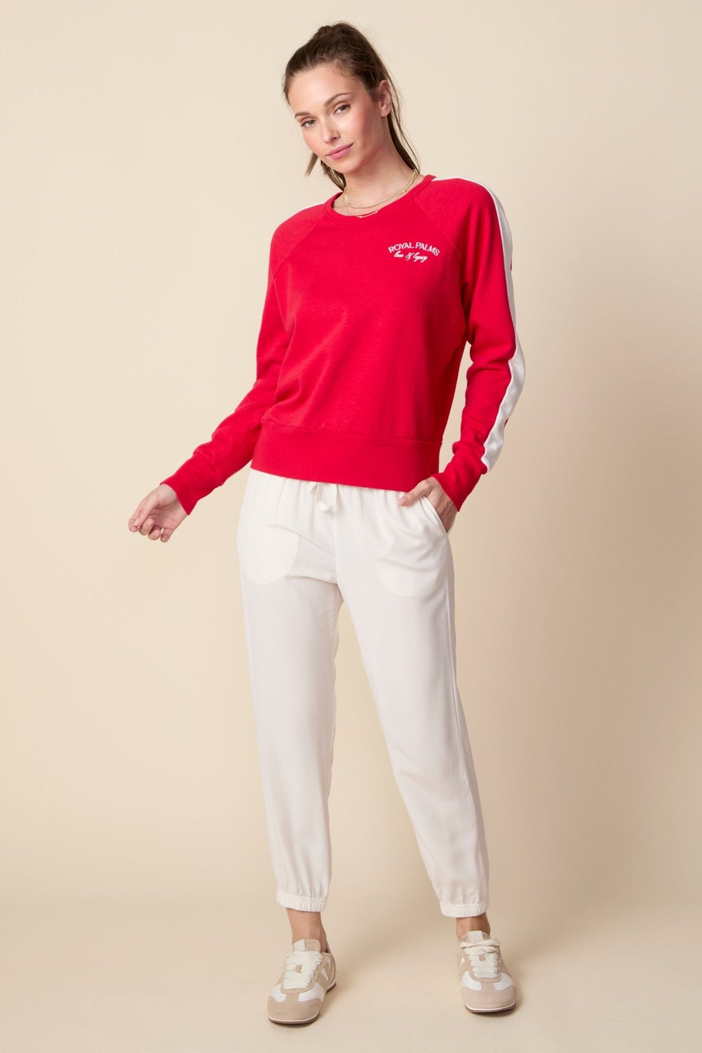 THE OLIVIA SILK JOGGER IN GARDENIA - ROYAL PALMS love & legacy