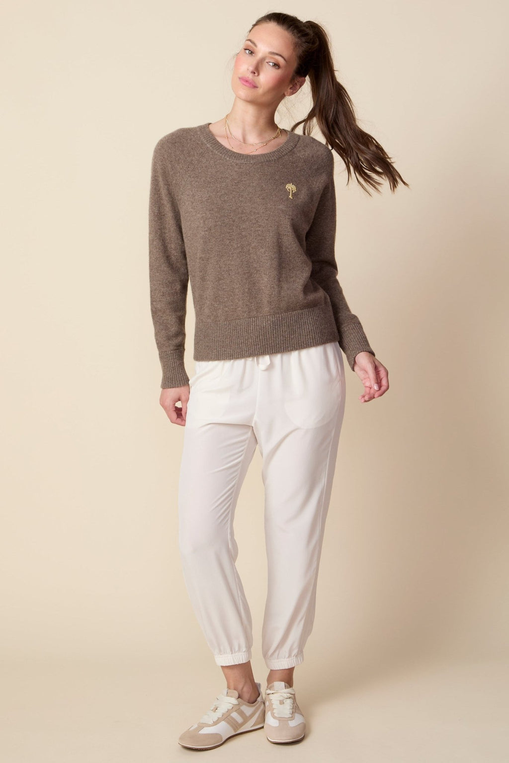 THE OLIVIA SILK JOGGER IN GARDENIA - ROYAL PALMS love & legacy