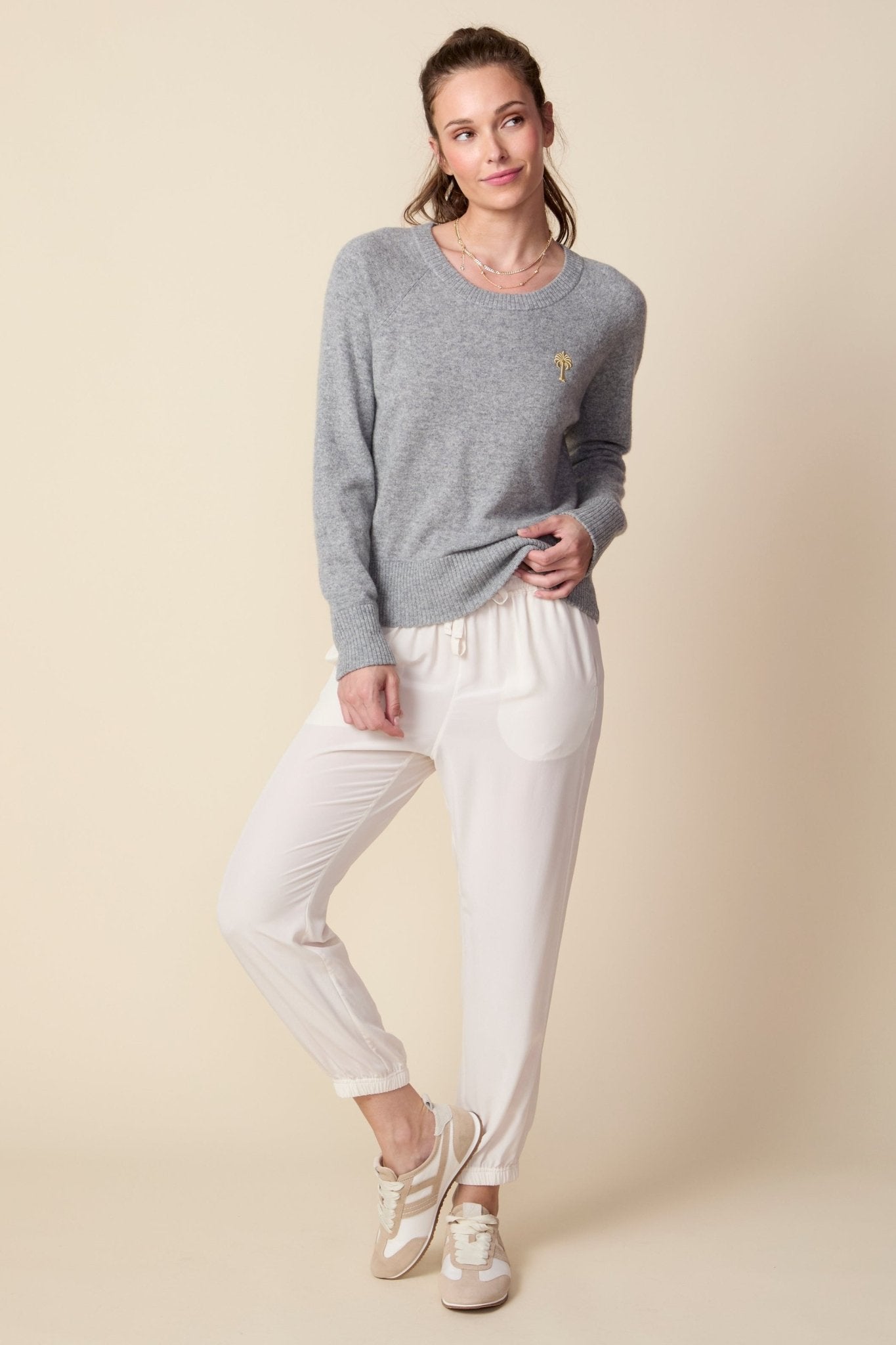 THE OLIVIA SILK JOGGER IN GARDENIA - ROYAL PALMS love & legacy