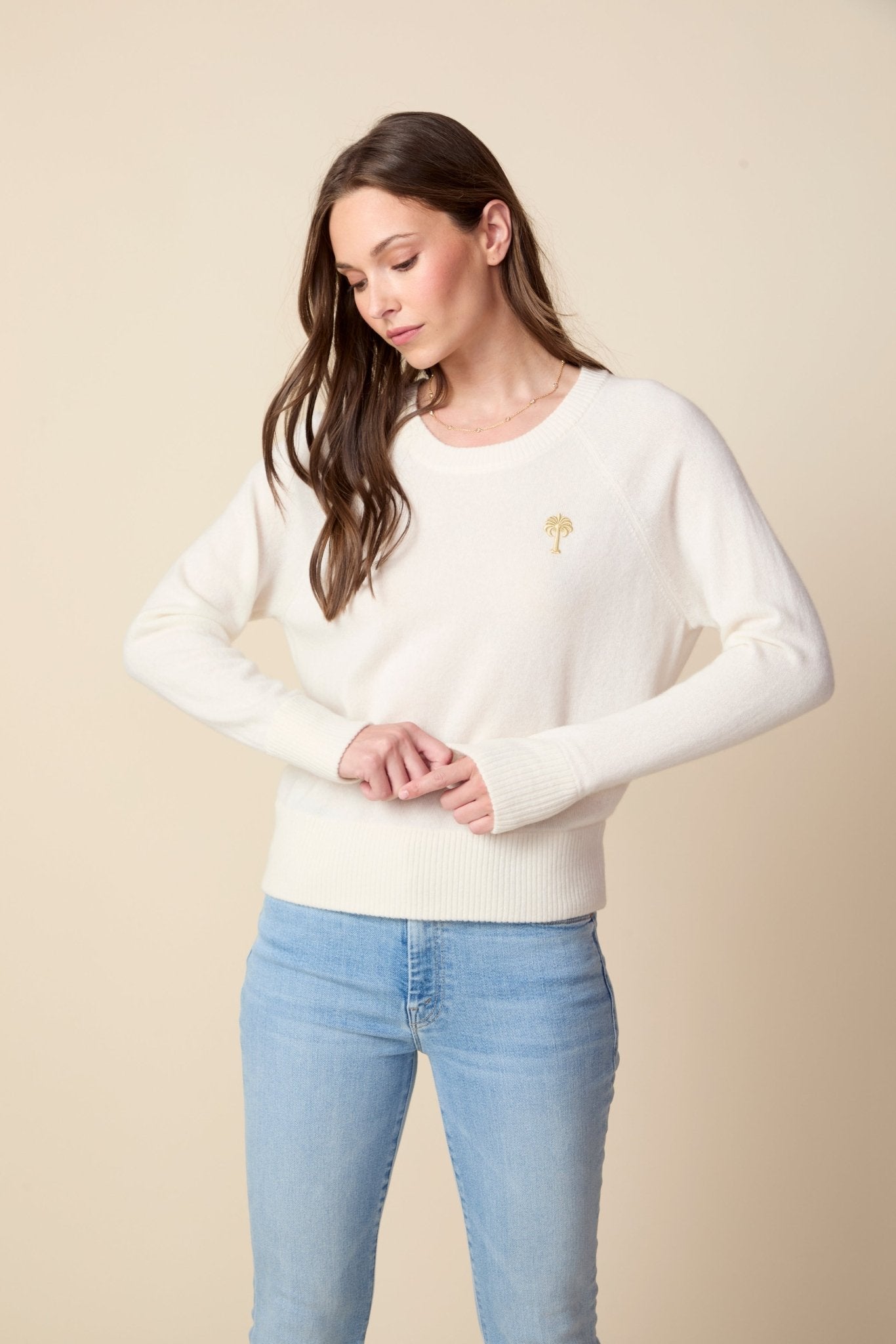 THE PARKER CASHMERE PULLOVER SWEATER IN CREAM - ROYAL PALMS love & legacy