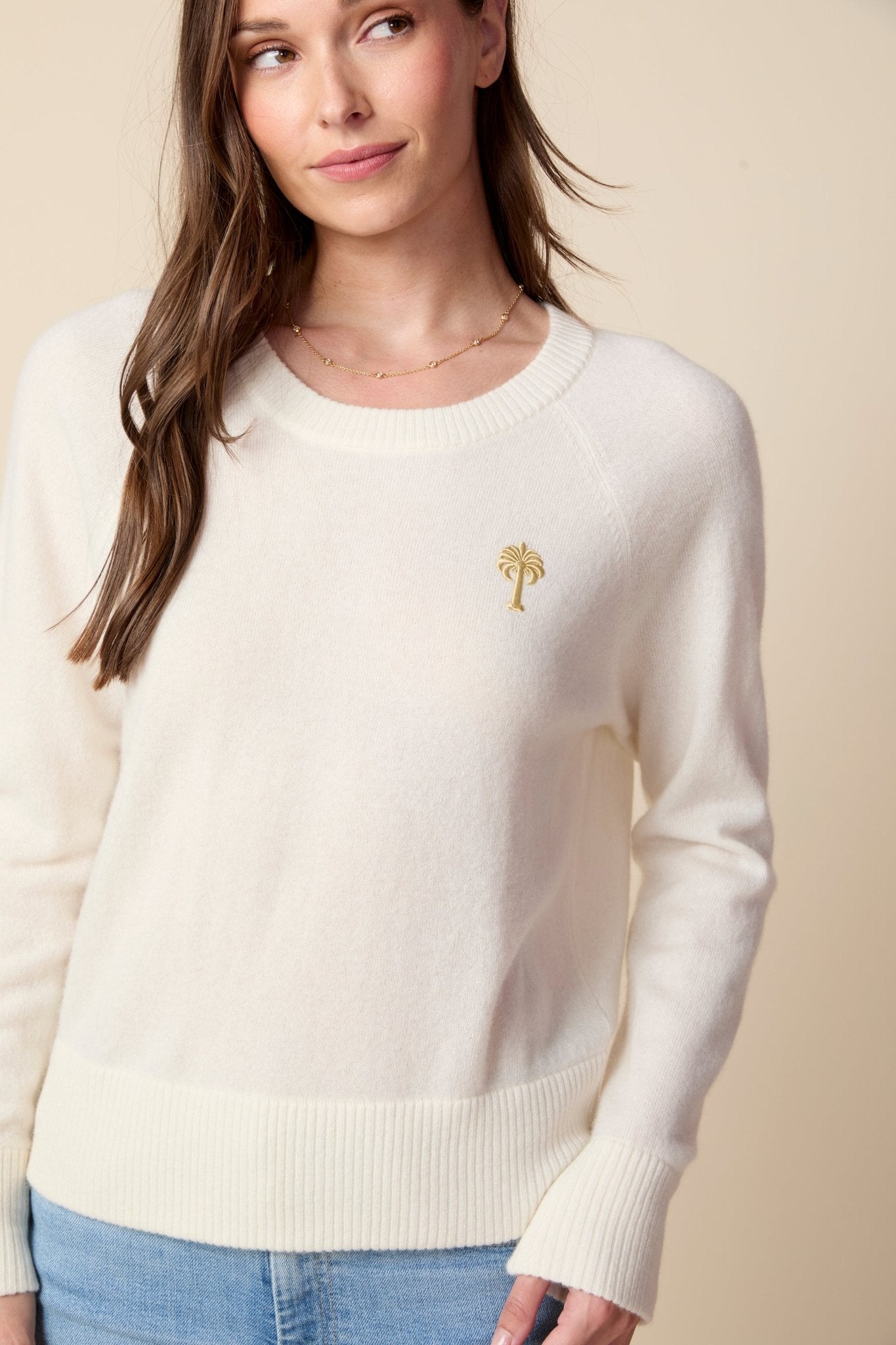 THE PARKER CASHMERE PULLOVER SWEATER IN CREAM - ROYAL PALMS love & legacy