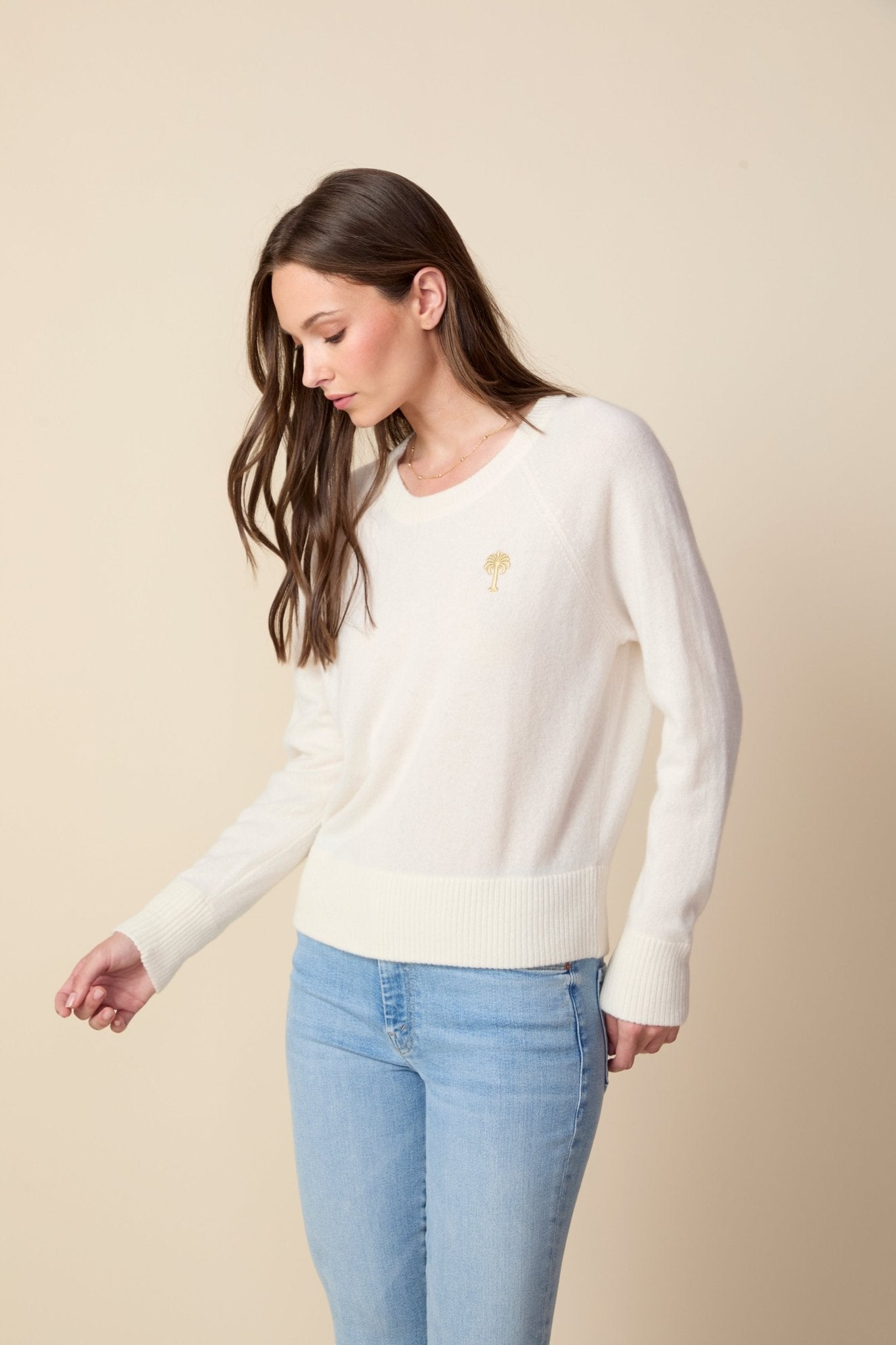 THE PARKER CASHMERE PULLOVER SWEATER IN CREAM - ROYAL PALMS love & legacy