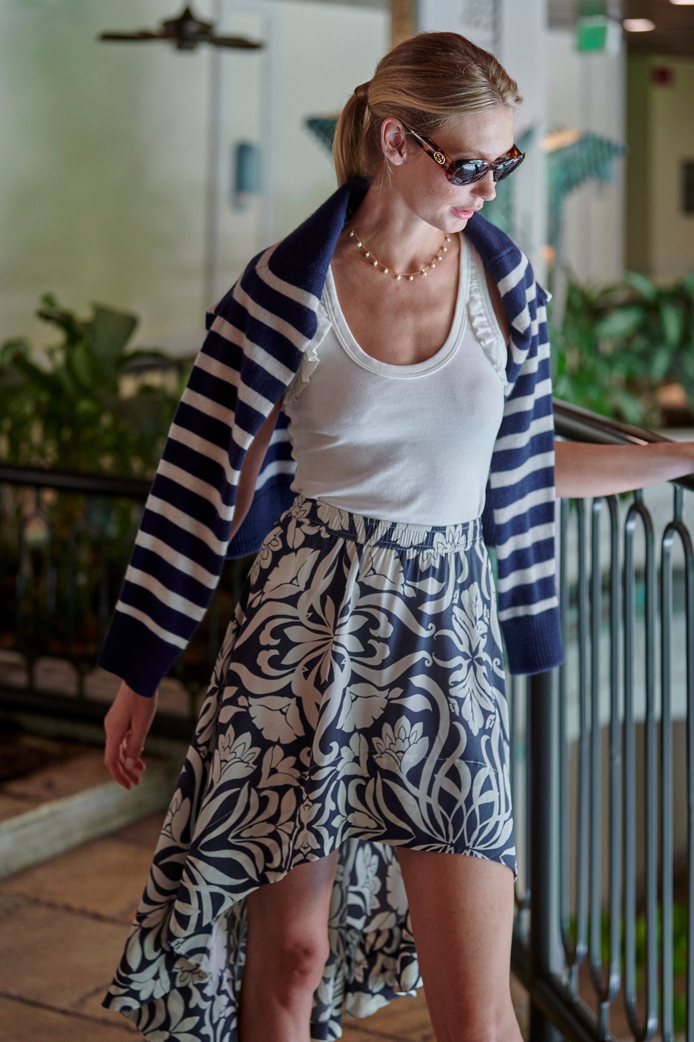 THE PENELOPE MIDI SKIRT IN MONTE CARLO PRINT - ROYAL PALMS love & legacy