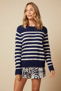THE PIPER CASHMERE PULLOVER IN NAVY AND LIGHT OATMEAL BRETON STRIPES - ROYAL PALMS love & legacy