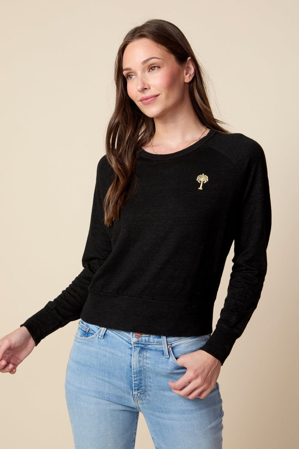 THE ROBBIE LONG SLEEVE RAGLAN TEE IN BLACK - ROYAL PALMS love & legacy
