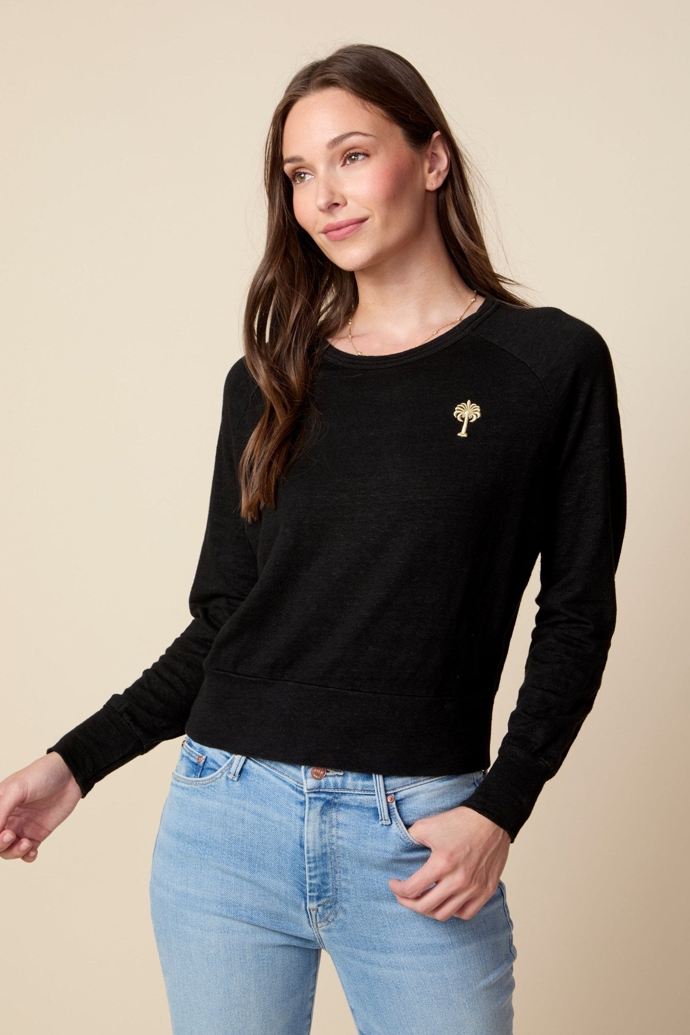 THE ROBBIE LONG SLEEVE RAGLAN TEE IN BLACK - ROYAL PALMS love & legacy