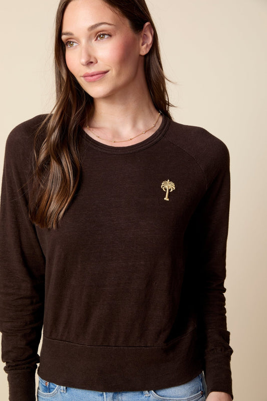 THE ROBBIE LONG SLEEVE RAGLAN TEE IN COFFEE BEAN BROWN - ROYAL PALMS love & legacy