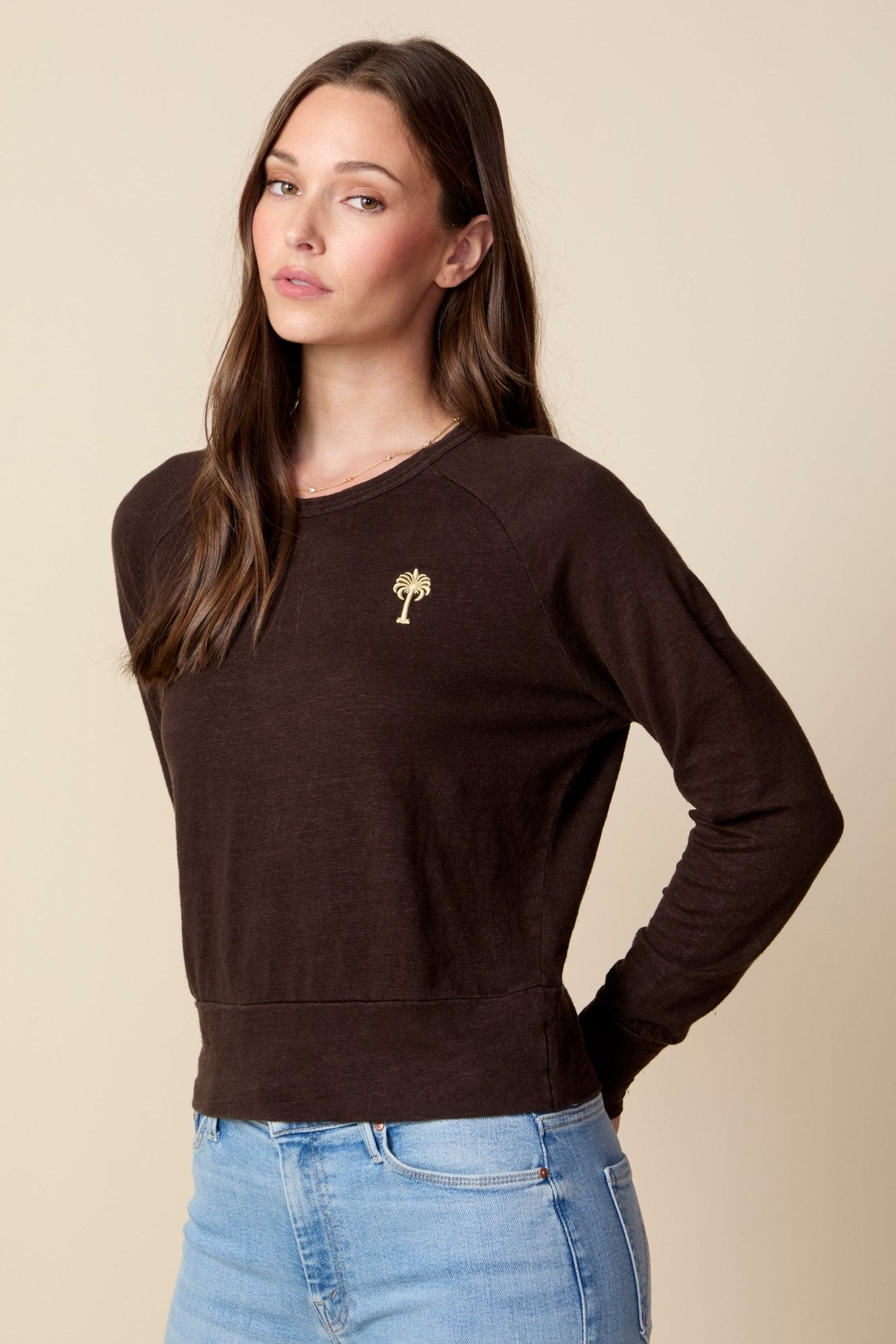 THE ROBBIE LONG SLEEVE RAGLAN TEE IN COFFEE BEAN BROWN - ROYAL PALMS love & legacy
