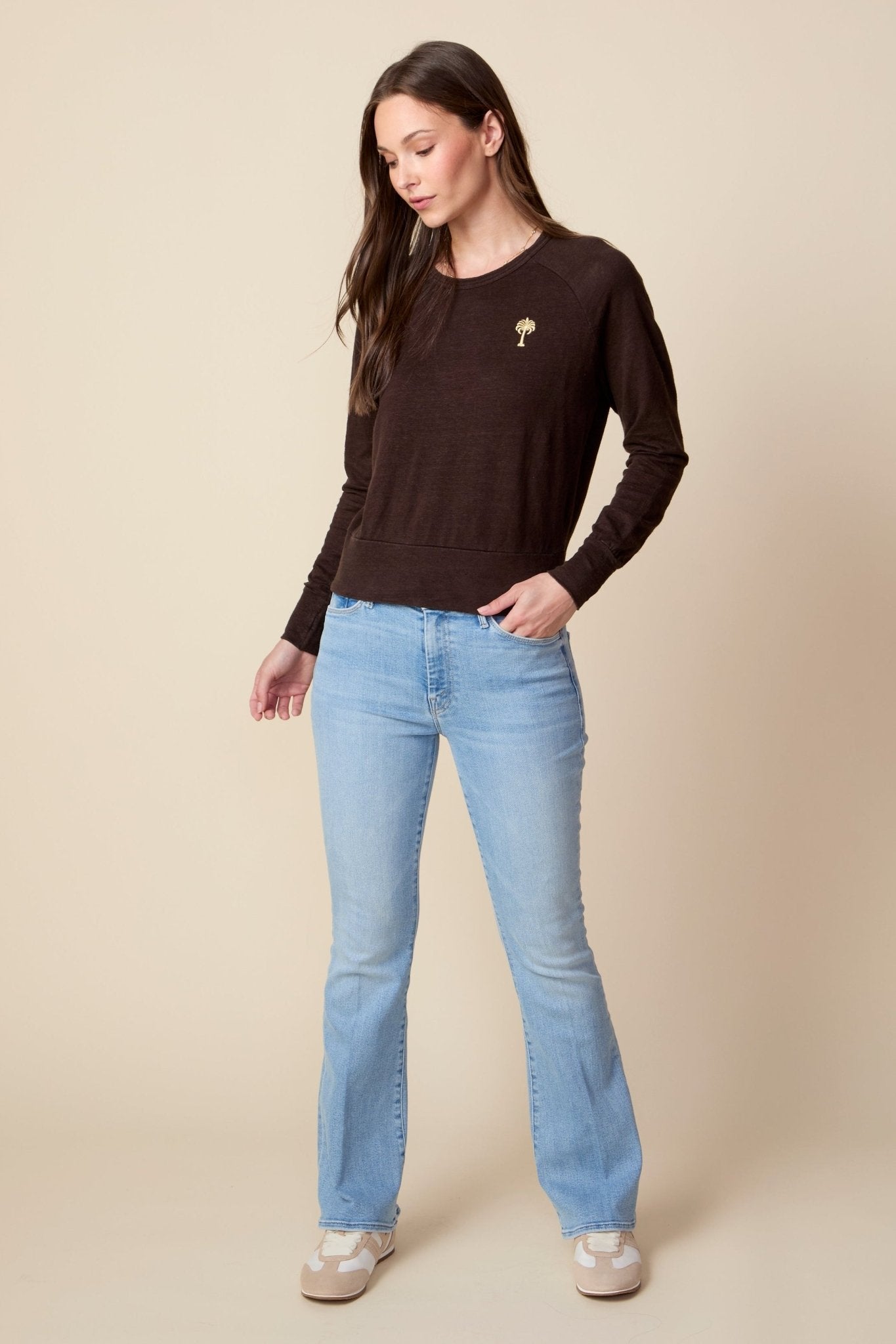 THE ROBBIE LONG SLEEVE RAGLAN TEE IN COFFEE BEAN BROWN - ROYAL PALMS love & legacy